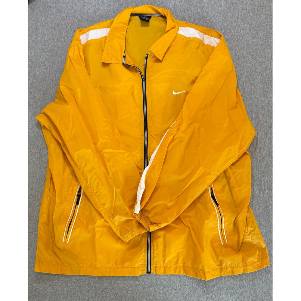 Vintage Nike Mens XXL Yellow Windbreaker Full Zip Jacket White Stripe